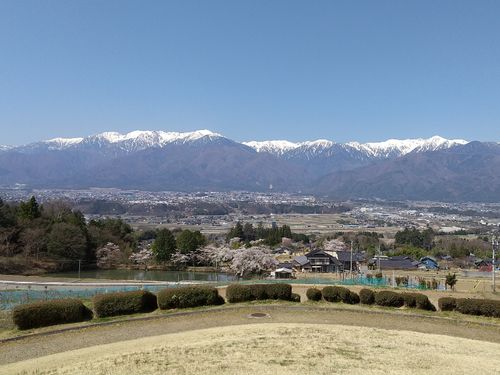中央アルプスと市全貌。雄大な山がいつも市民に元気をくれます