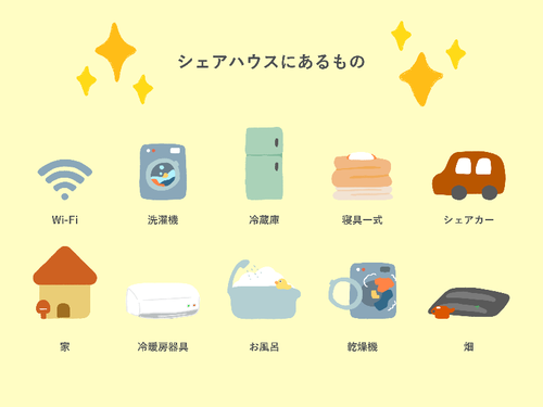 大人の島留学シェアハウスにはこんなものが備えてあります