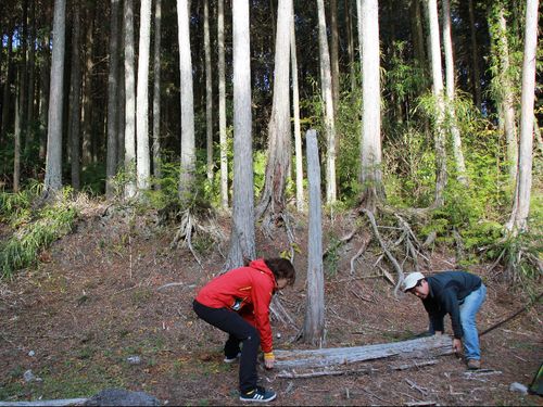 仲間と一緒に、キャンプサイトを広げています。