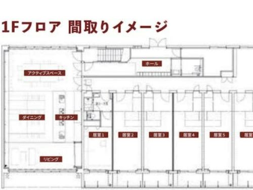 間取りは１Rと、広々とした共用LDK　　
