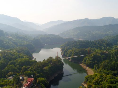 すきむらんどの風景&長さ155ｍの大つり橋