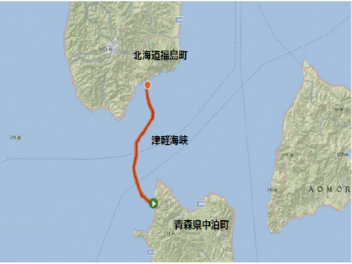 津軽海峡横断泳の主なルート