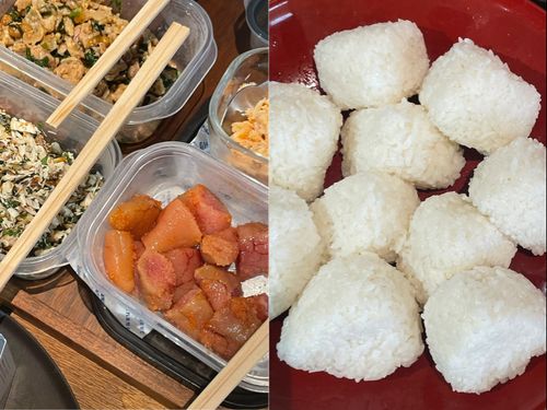 試食会の様子。自社で育てたお米が主役！