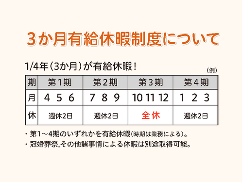 ３ヶ月有給休暇制度！