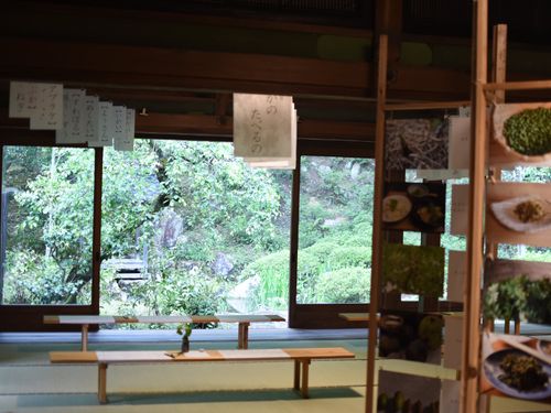 令和3年5月に開催した「たがのたべるのほうげん展」。国指定名勝庭園も同時見学できます。