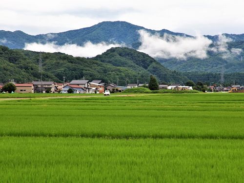 温泉地から車を5～10分走らせると里山を眺められる
