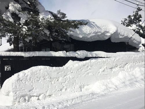 雪に覆われたカフェの様子