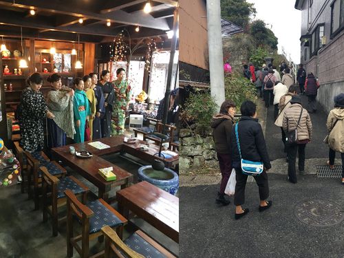 おおたやを拠点に、着物の着付けとまち歩きを行う体験イベントを開催。