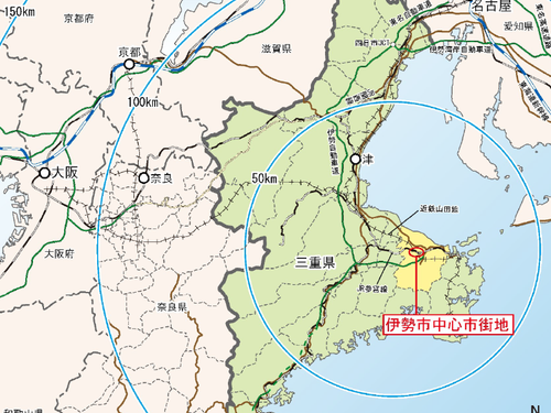 中心市街地の位置図（伊勢市中心市街地活性化基本計画から引用）