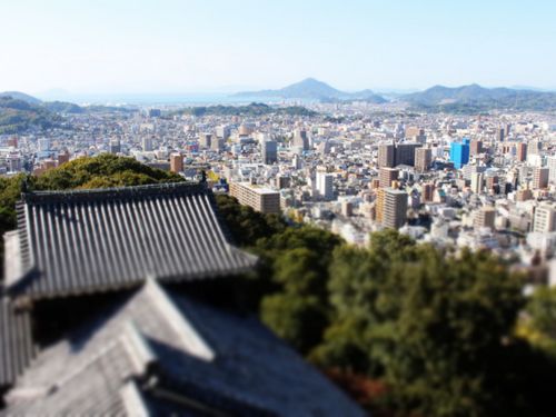 松山城から見る街・海・山（松山市）