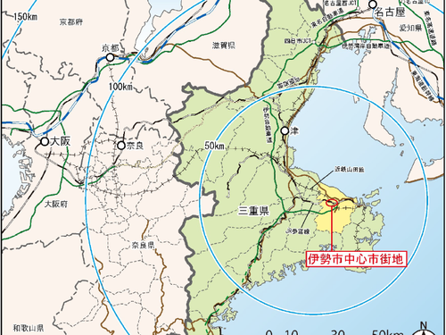 中心市街地の位置図（伊勢市中心市街地活性化基本計画から引用）