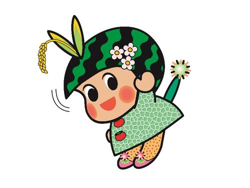 つがる市マスコットキャラクターの「つがーるちゃん」。8品目の農産物がぎゅっと詰まっています♡自動車専用道路を通ってつがる市に来ると、つがーるちゃんの看板が出迎えてくれます！見えるか見えないかは地吹雪次第！