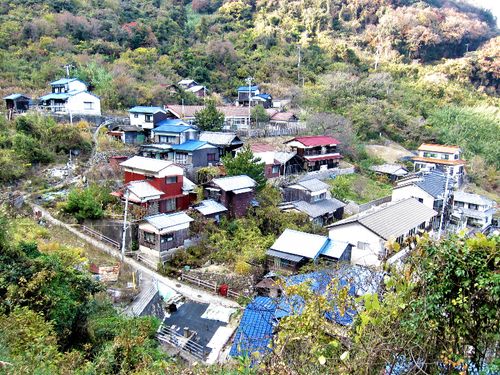 港に面した斜面に建つ高井神の集落