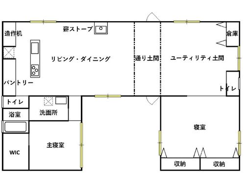 ポイントはユーティリティ土間。用途に応じて様々な使い方が可能。
