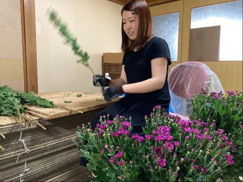 花に囲まれた作業場