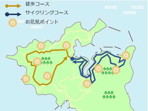 おすすめのハイキングコースとサイクリングコースです！島で羽を伸ばしませんか？