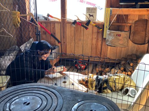 ドッグランカフェを営むご夫妻を訪問。看板犬と戯れる。