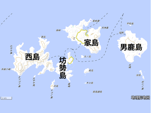 家島有人４島（左から西島、坊勢島、家島、男鹿島）
