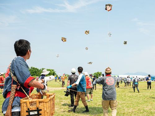 大空に空中絵巻を繰り広げ、相手の凧糸を切りあう空中戦は迫力満点！