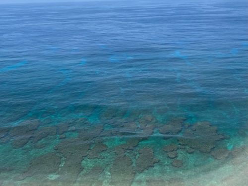 本土から島へ行くときにみえる飛行機からの海