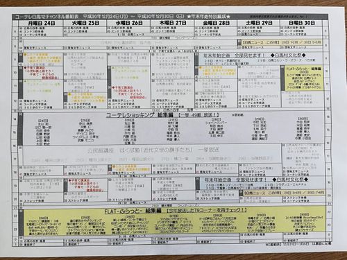 毎週土曜日に更新される番組表