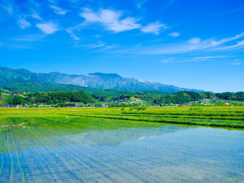 南アルプスを望む豊丘村の美しい田園風景
