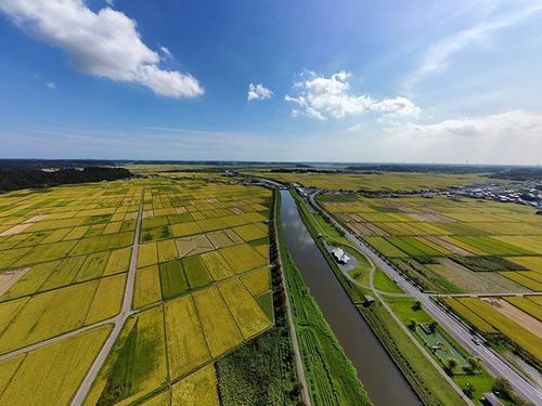 豊かな田園と町の中心を流れる栗山川