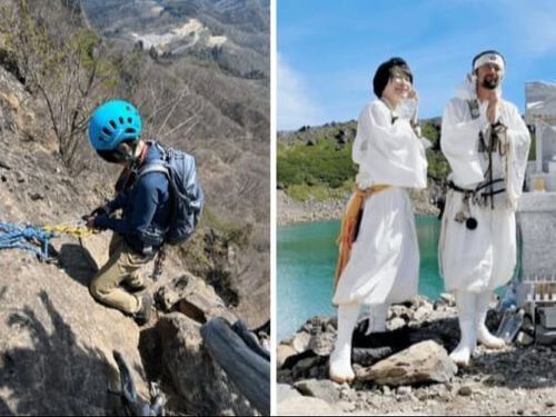 ▲岩場を歩き、山に入り、祈る。“山と人との関わり”を掘り起こす日々。