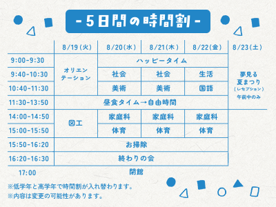 5日間の時間割