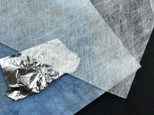 染めた和紙と銀箔と極薄い和紙