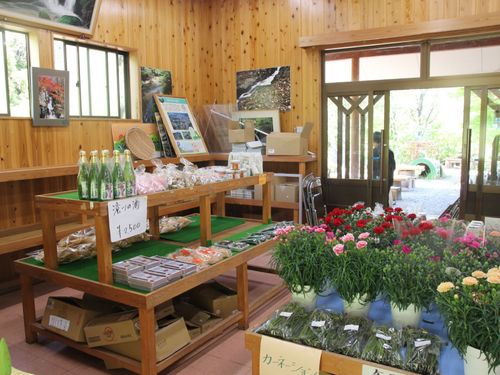 直売所では、地域のお土産や季節の花が並びます