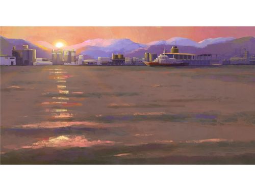 同じ場所を描いた絵。季節・時間によって大野町は全く違う表情を見せる。