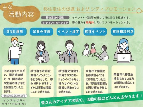 活動内容 シティプロモーションと移住定住の促進に関する活動です!