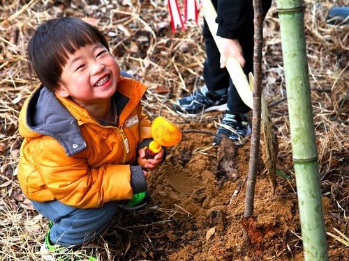 あいうえおの杜では、子どもたちとアカマツや桜を植樹するイベントも開催。