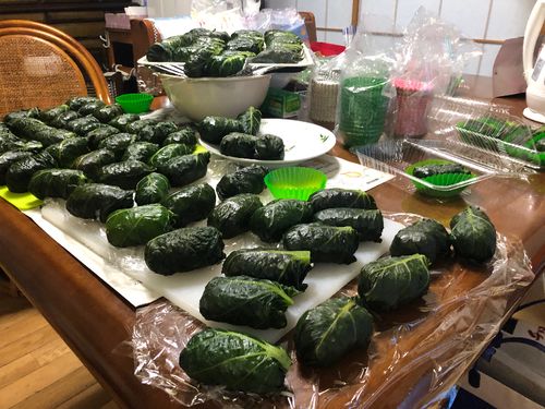 春まなのめはり寿司。家庭では、一度に大量に作ることが多い。